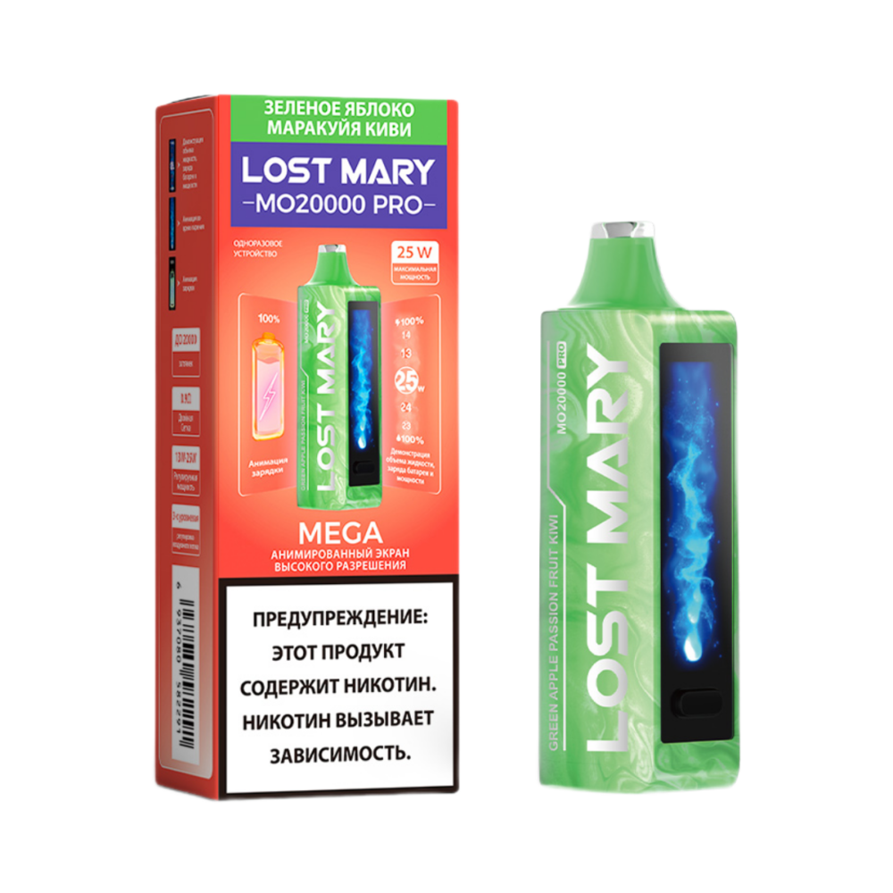 Одноразовая ЭС Lost Mary MO 20000 - Зеленое Яблоко Маракуйя Киви (Green Apple Baja Splash)